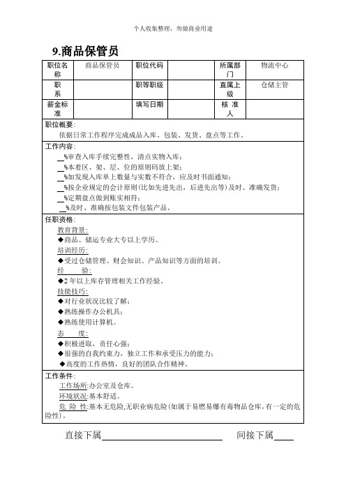 商品部员工工作内容与任职资格(4个)2