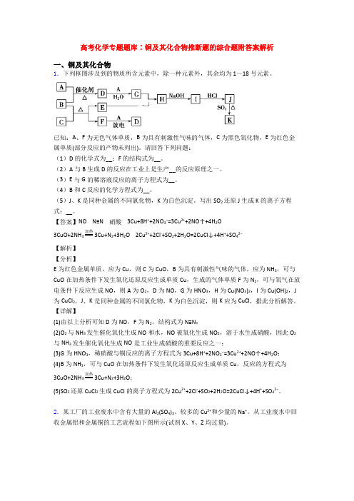 高考化学专题题库∶铜及其化合物推断题的综合题附答案解析