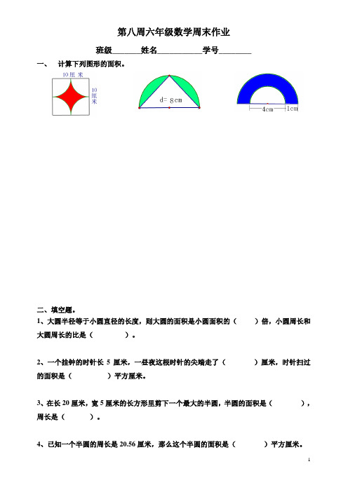 第八周六年级数学周末作业