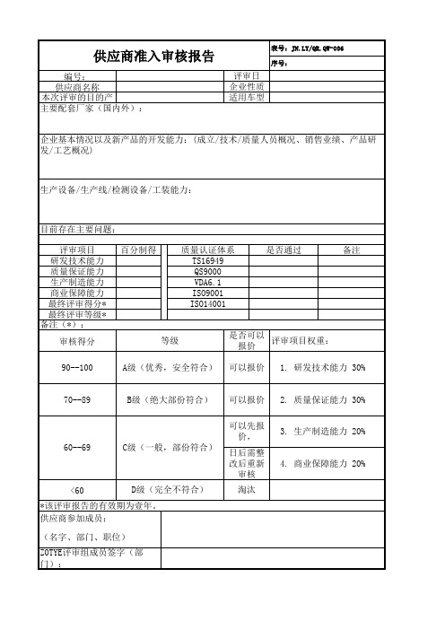 供应商准入审核报告