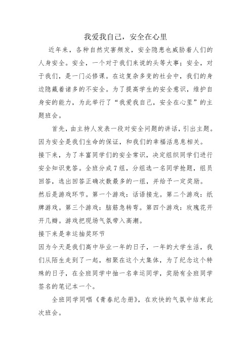 我爱我自己,安全在心里主题班会总结