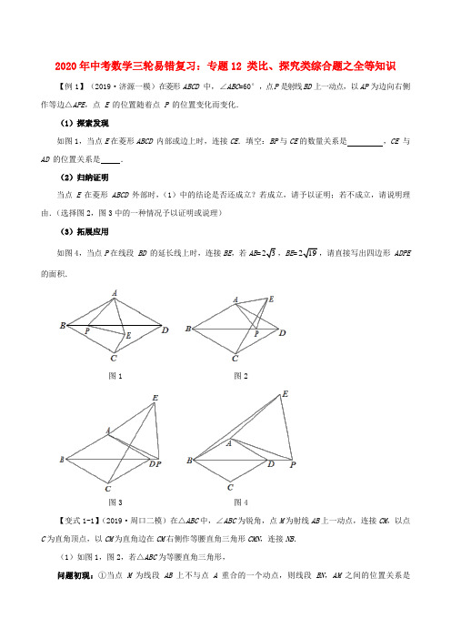 2020年中考数学三轮易错复习：专题12 类比、探究类综合题之全等知识