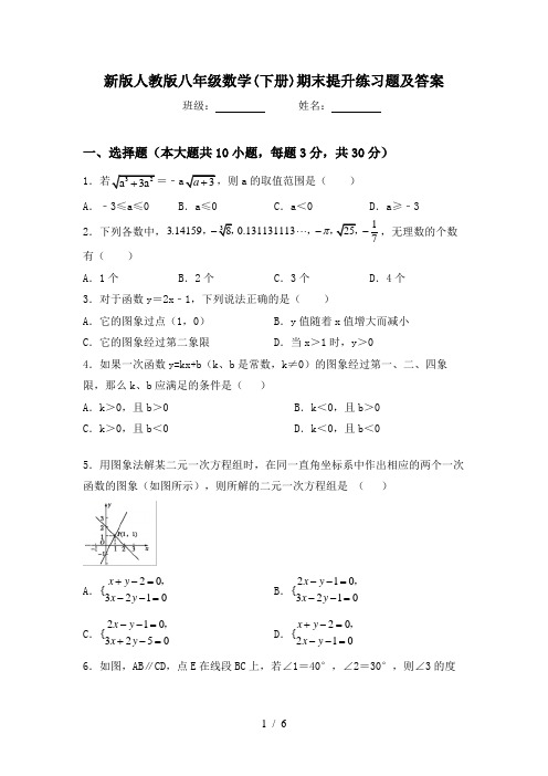 新版人教版八年级数学(下册)期末提升练习题及答案