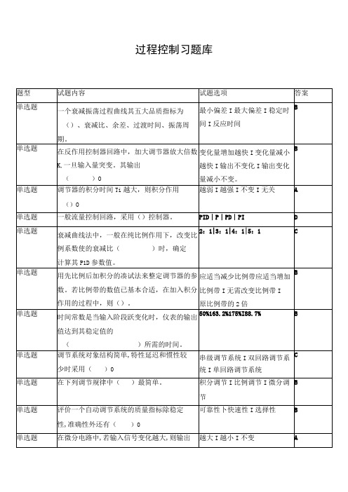 过程控制习题库含答案