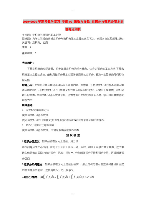 2019-2020年高考数学复习 专题02 函数与导数 定积分与微积分基本定理考点剖析