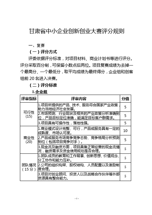 “创客中国”中小企业创新创业大赛大赛评分标准