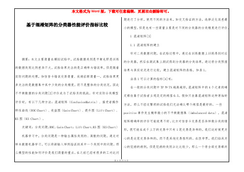 基于混淆矩阵的分类器性能评价指标比较