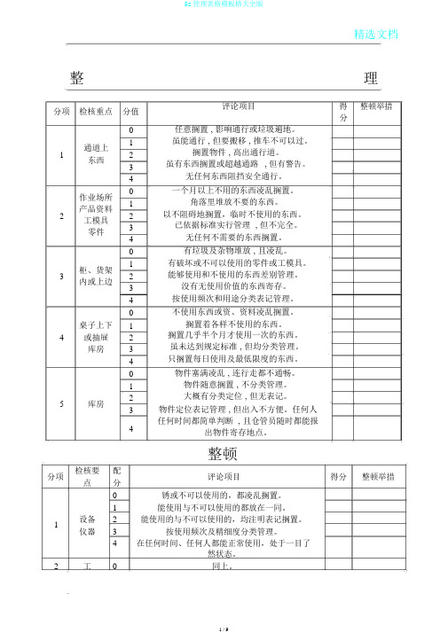 5s管理表格模板格大全版