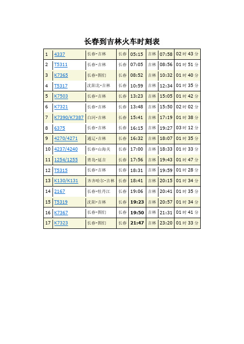 长春与吉林农安列车时刻表