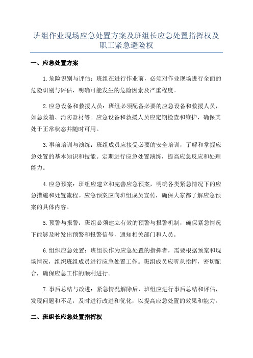 班组作业现场应急处置方案及班组长应急处置指挥权及职工紧急避险权