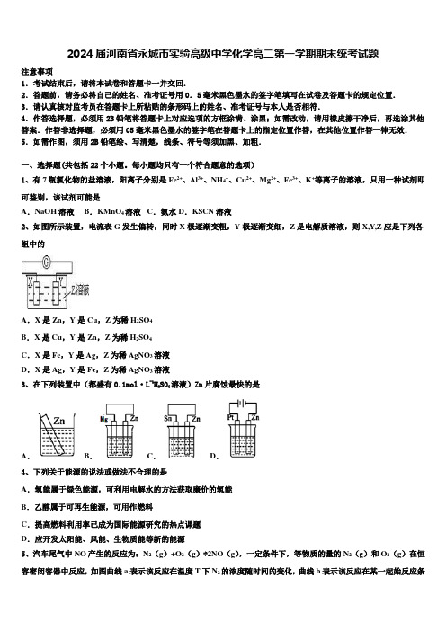 2024届河南省永城市实验高级中学化学高二第一学期期末统考试题含解析