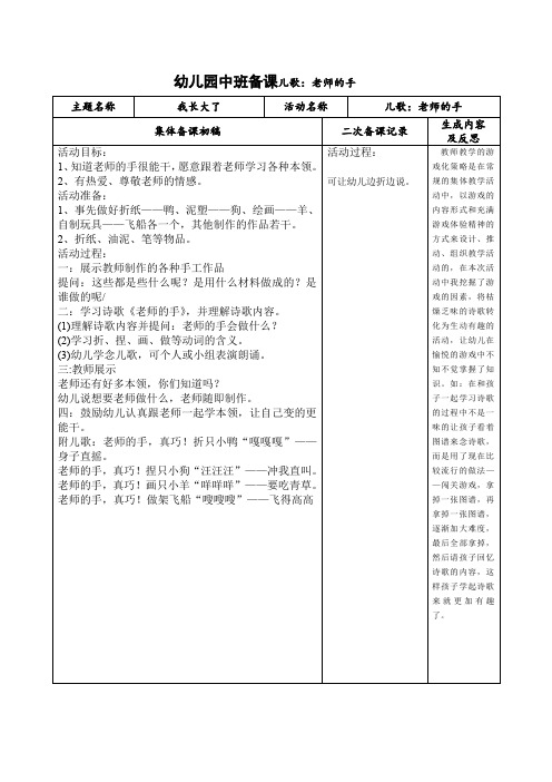 1幼儿园中班备课儿歌：老师的手