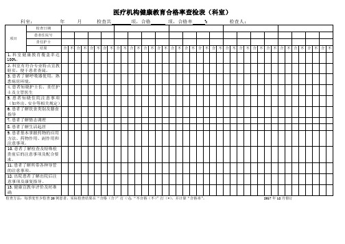 医疗机构健康教育合格率查检表(科室)