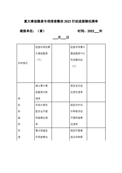 重大事故隐患专项排查整治行动进展情况清单