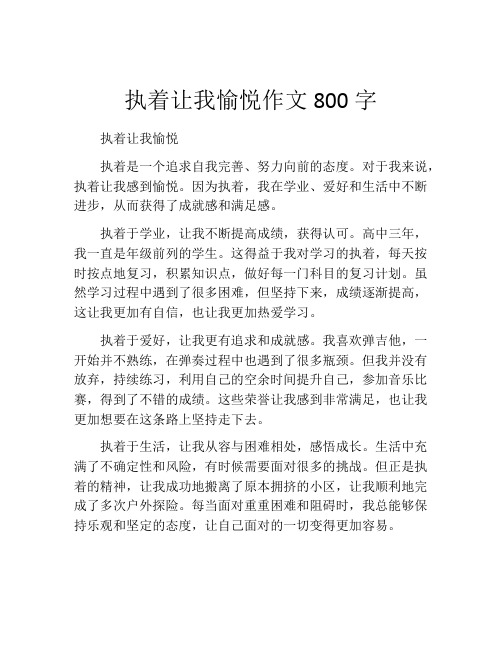 执着让我愉悦作文800字