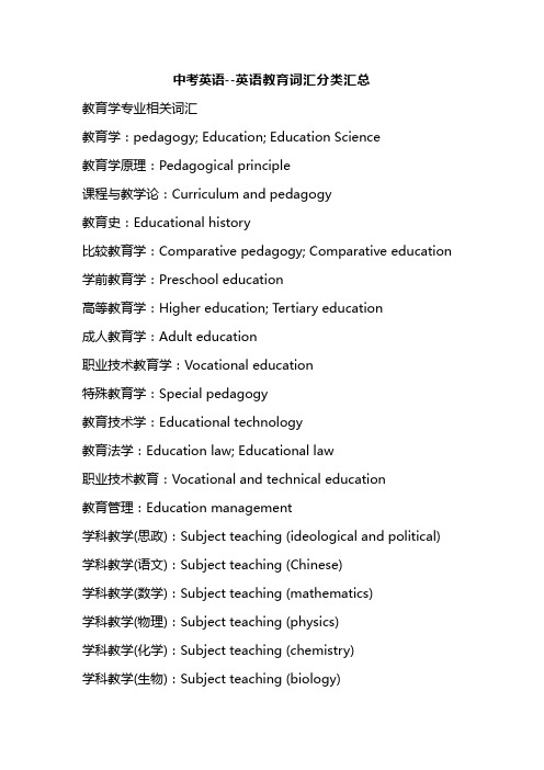 中考英语--英语教育词汇分类汇总