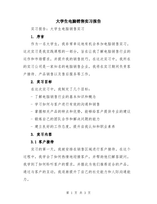 大学生电脑销售实习报告