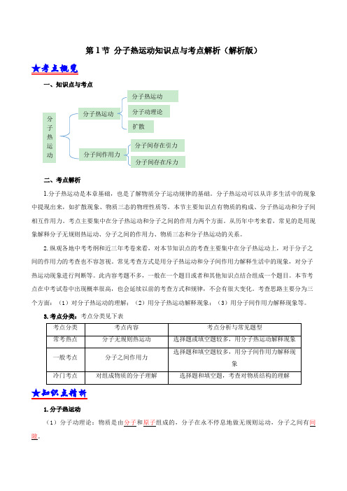 第1节  分子热运动(知识点梳理)(解析版)