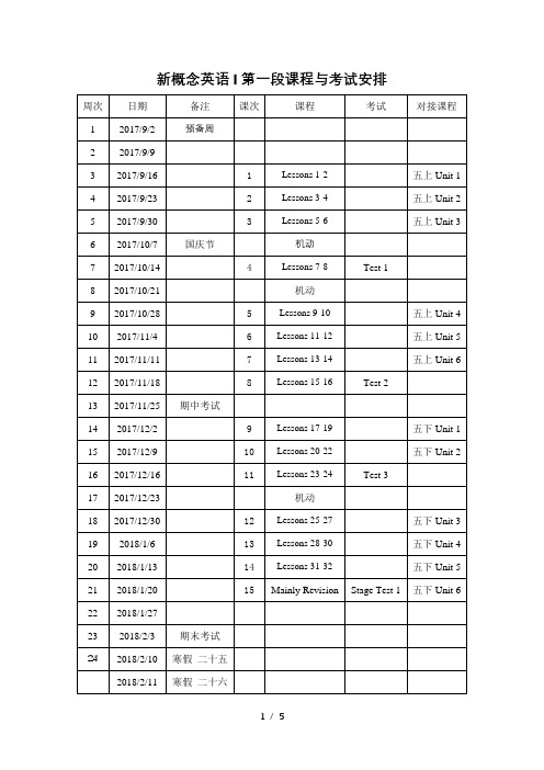 新概念英语1课程学习及测试安排