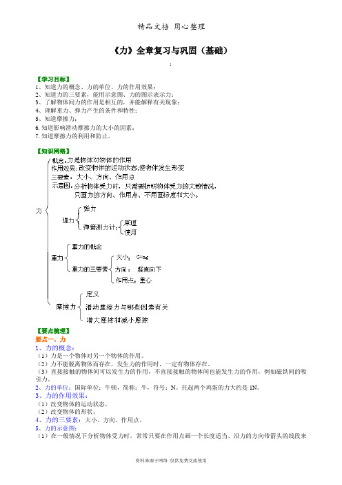 教科版初中物理八年级下册《力》全章复习与巩固(基础) 知识讲解