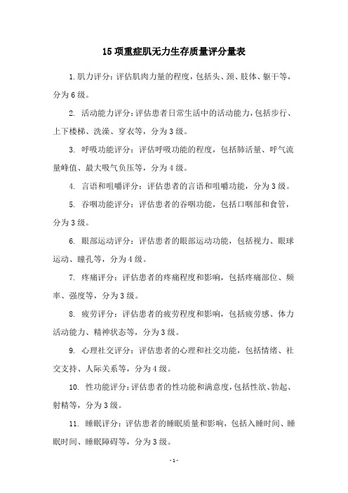 15项重症肌无力生存质量评分量表