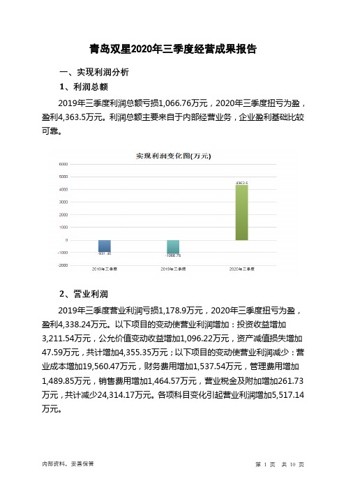 青岛双星2020年三季度经营成果报告