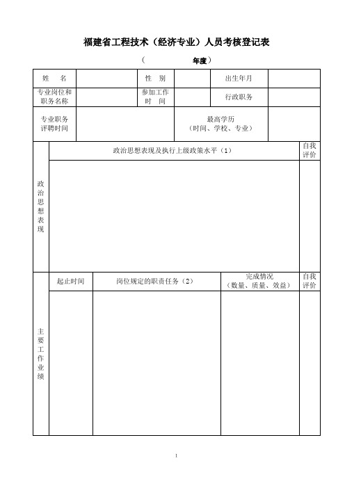 福建省工程技术(经济专业)人员考核登记表