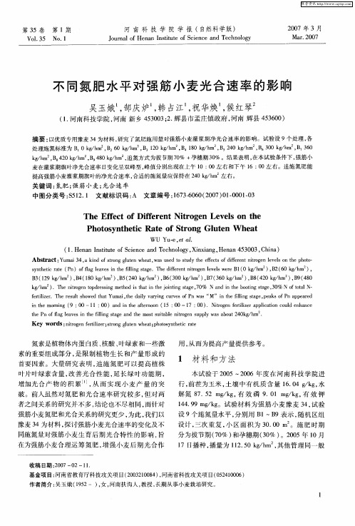 不同氮肥水平对强筋小麦光合速率的影响