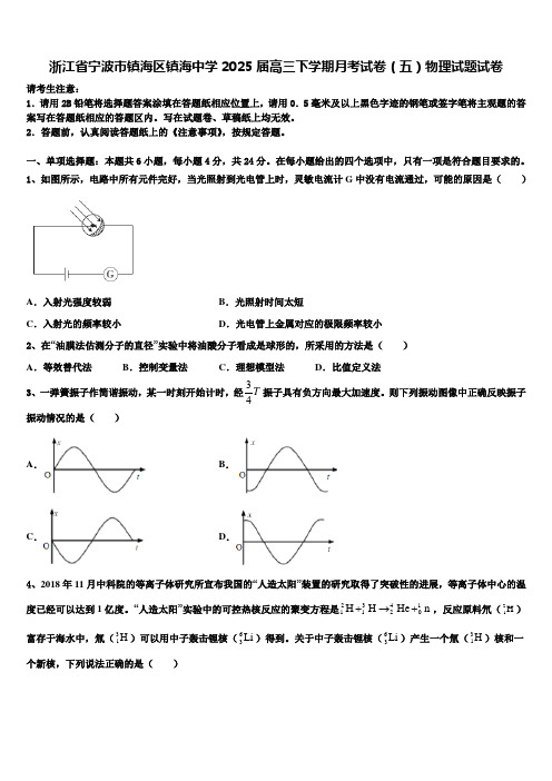 浙江省宁波市镇海区镇海中学2025届高三下学期月考试卷(五)物理试题试卷