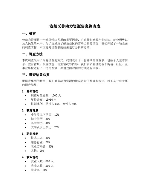 沾益区劳动力资源信息凋查表