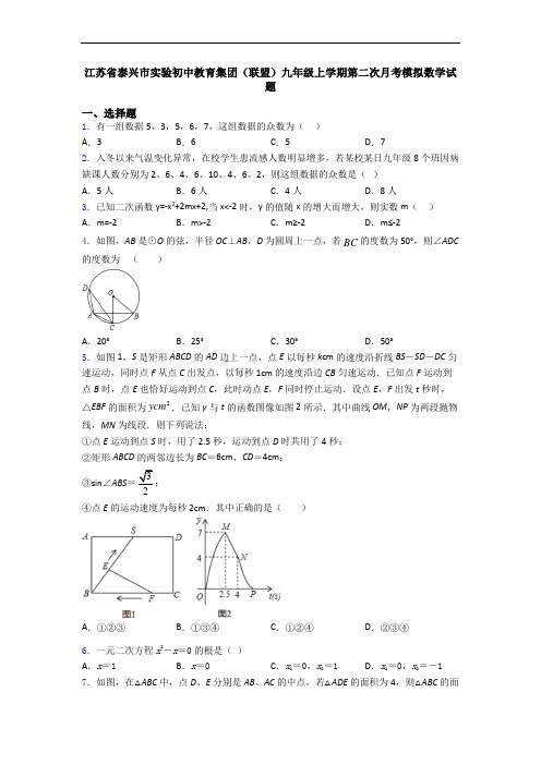 江苏省泰兴市实验初中教育集团(联盟)九年级上学期第二次月考模拟数学试题