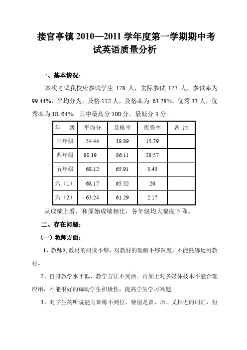 2010-2011期中英语质量分析