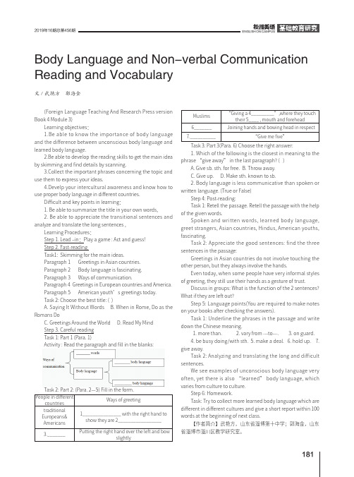 Body Language and Non-verbal Communication Reading and Vocabulary