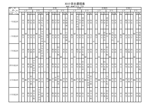 XX小学总课表(2019年春学期)