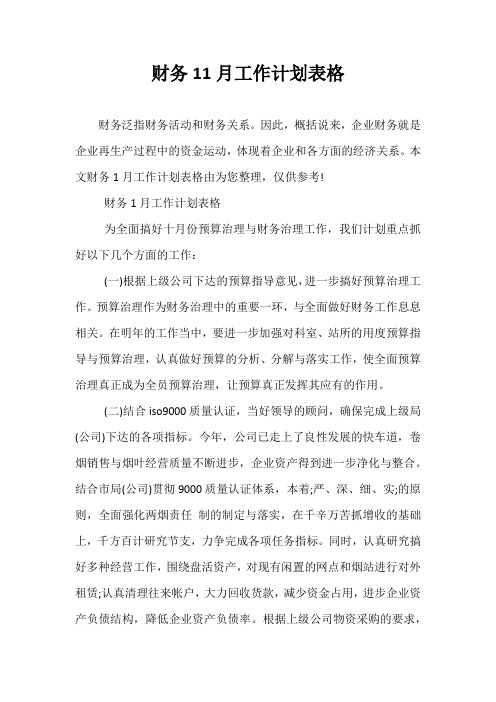 精选-财务11月工作计划表格