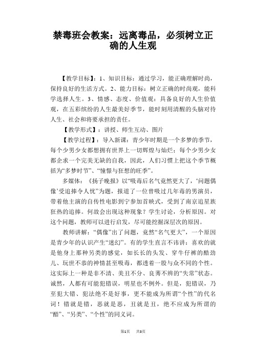 禁毒班会教案：远离毒品,必须树立正确的人生观