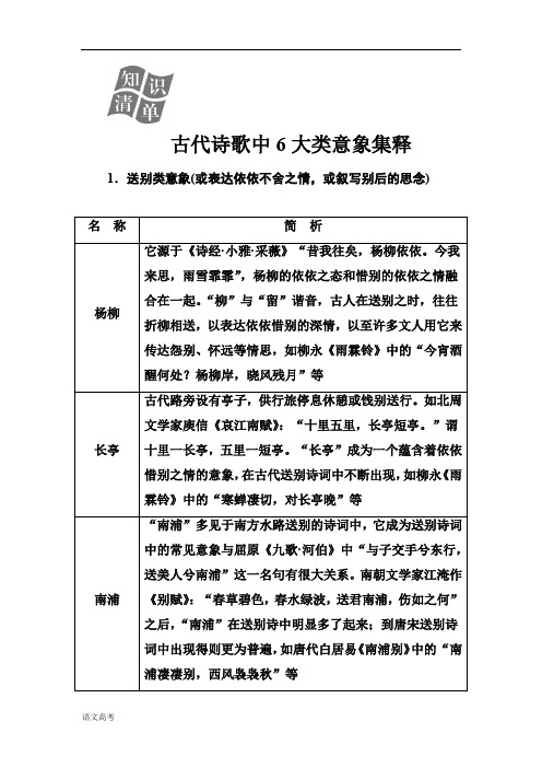 高考总复习语文文档第二部分专题二古代诗歌鉴赏知识清单古代诗歌中6大类意象集释含解析