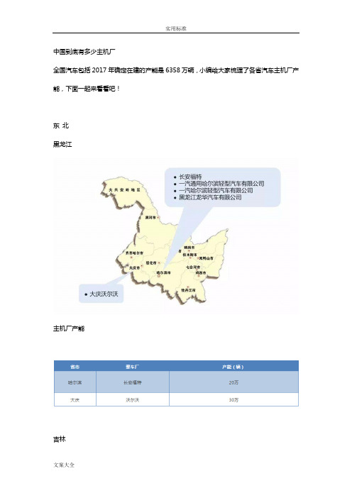 全国汽车主机厂分布及产能表