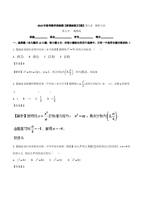 专题9-7 抛物线测-2018年高考数学文一轮复习讲练测 含