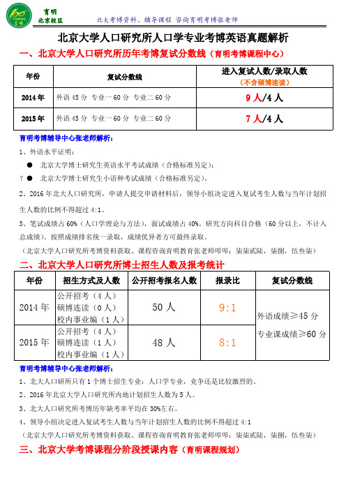 北京大学人口学专业考博英语真题-育明考博