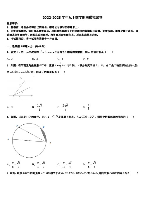 2022-2023学年山东菏泽定陶区数学九上期末达标检测试题含解析