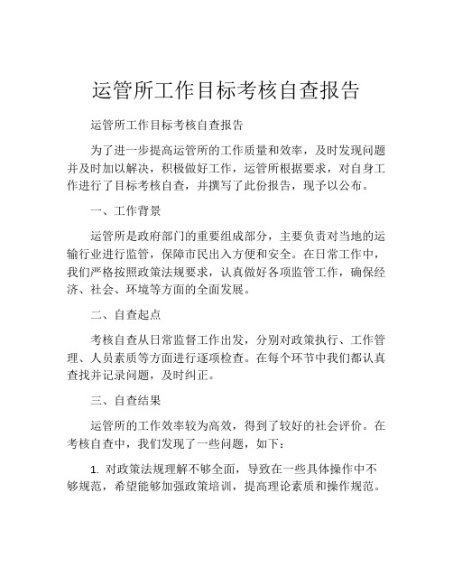 运管所工作目标考核自查报告