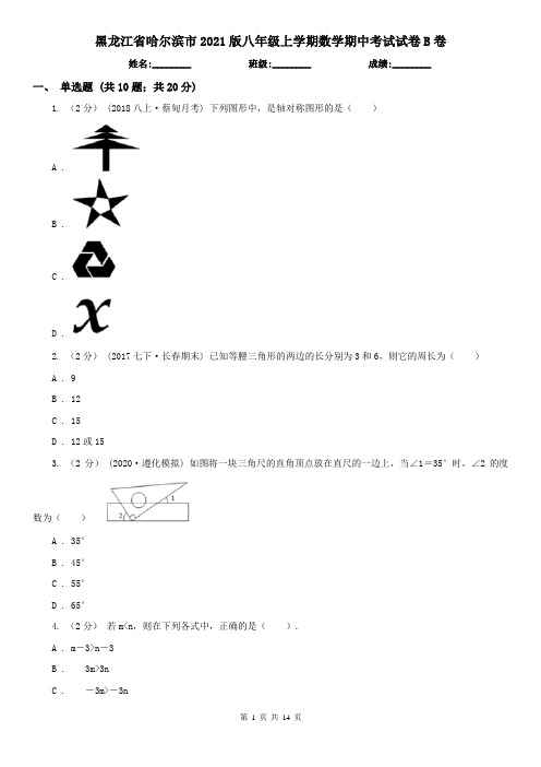 黑龙江省哈尔滨市2021版八年级上学期数学期中考试试卷B卷