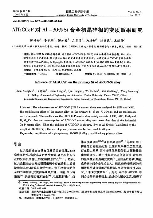 A1TiCCeP对Al-30%Si合金初晶硅相的变质效果研究