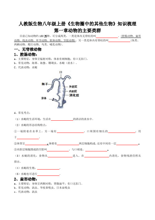 第一章 动物的主要类群【必背知识】2022-2023学年八年级生物章节知识清单(人教版 )