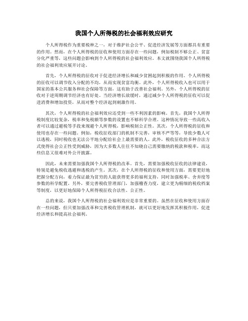 我国个人所得税的社会福利效应研究