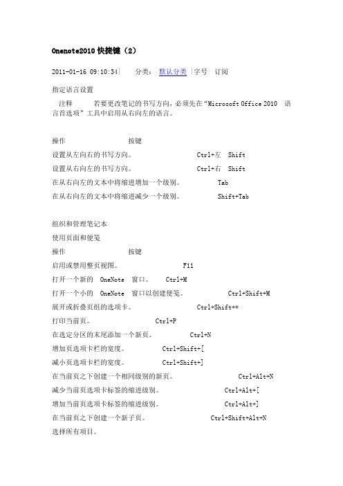 Onenote2010快捷键分析