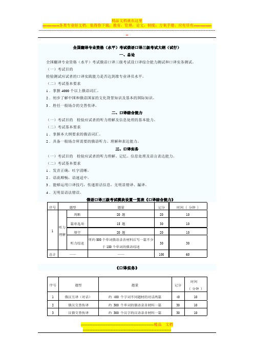 全国翻译专业俄语口译三级考试大纲(试行)全国翻译专业资格(水平)考试俄语口译三级考试大纲(试行)