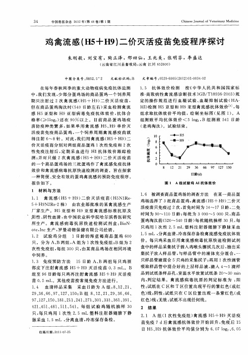 鸡禽流感(H5+H9)二价灭活疫苗免疫程序探讨