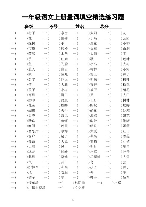 小学语文部编版一年级上册量词填空精选练习题